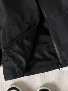 Genkimix Kids 年轻男孩休闲简约拼接口袋连帽夹克，宽松百搭春秋季外套，适合日常穿着、旅行、派对和拍照 - 黑色 - 查看 3