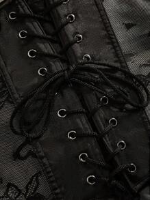 PinupPomp Corset định hình thanh lịch cổ điển lãng mạn cỡ lớn có xương thép và dây rút, màu đen, dành cho tiệc tùng và lễ hội âm nhạc - màu đen - Xem 9