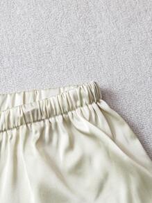 SHEIN LUNE Women's Casual Glossy Satin Low Waist Wide Leg Pants, Suitable For Simple Casual And Commute , Spring Summer Women Clothing Pants Women Bottoms Business Casual Women Women Baggy Pants - Apricot - View 4