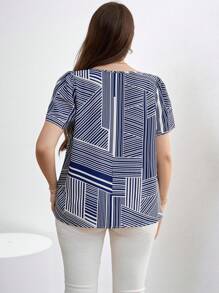 Chikora Plus Size Women Striped Woven Shirt For Summer,Business Casual Woman