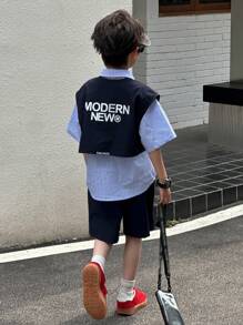 DAZY 青少年男孩休闲衬衫套装，返校服装 - 藏蓝色 - 查看 1