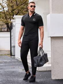 Manfinity BRENVOR Men's Knitted Casual Short Sleeve Loose POLO Shirt, Fashionable Everyday Wear