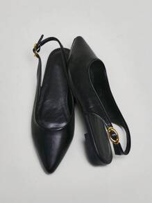SHUZIA Women Comfortable Pointy Toe Sling Back Flats - Black - View 4