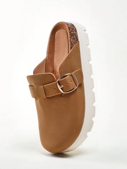 Solezae All-Time Bestseller Women's Replica Superior Comfort Buckle Strap Round Toe Chunky Platform Lug Sole Nub Mink Brown Clogs Mother's Day Present