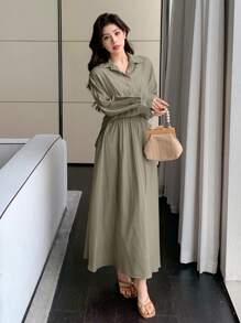 DAZY Set de 2 piezas de blusa de manga larga y falda mini de unicolor casual para mujer, ropa de otoño, ropa de vuelta al colegio