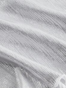 SHEIN MOD 女式夏季街头风格金属面料音乐节扭纹前短款不对称下摆上衣 - 白色 - 查看 3