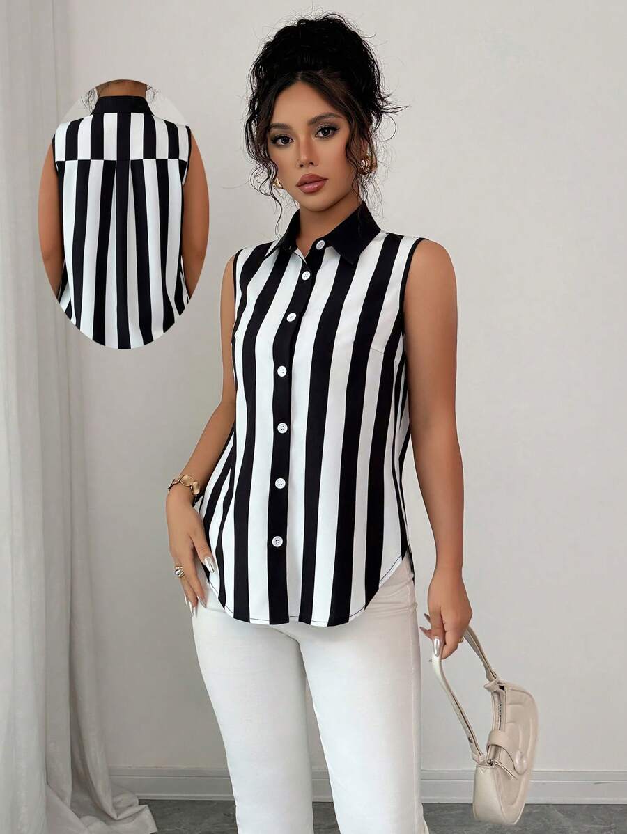 Selianne Digital Print Sleeveless Casual Loose Shirt For Commuting