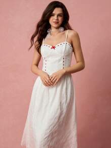 Enchnt 休闲蝴蝶结装饰无袖连衣裙，百搭夏季 - 白色 - 查看 5