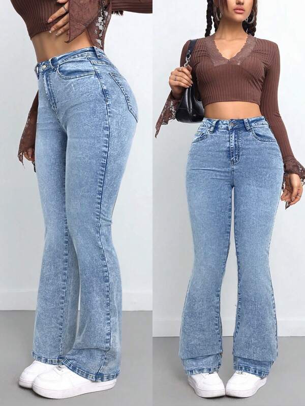 SHEIN Tall Blugi pentru femei, pantaloni evazați negri, casual, skinny, elastici, colanți evazați, blugi negri înalți, colanți pentru femei, pantaloni Jeggings, ținută de Revelion, colanți de Crăciun, pantaloni pentru femei înalte