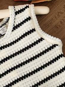 SHEIN Young Girls Casual Round Neck Stripe Jumpsuit, New Spring/Summer Collection
