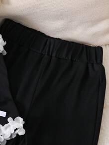 Elladie kids Young Girl Fashionable Ruffled Edge Bow Decor Camisole Dress & Bell Bottoms Outfit Set - Black - View 5