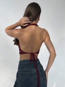 Aloruh Damen gestricktes trägerloses rückenfreies ärmelloses Pailletten sexy Crop Top, Sommer Strand Boho Tropical Urlaub Rave Festival Country Konzert Ibiza Western Wear