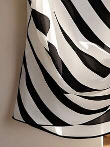 SHEIN Clasi Plus Size Casual V-Neck Striped Shirt With Tie Waist And Ruffle Sleeve