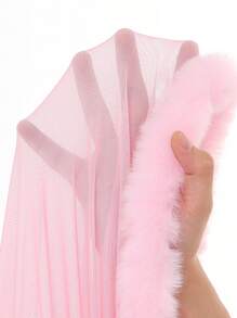 Charming Alluring Pink Fuzzy Hem Women's Sleep Dress, Suitable For Music Festivals And Parties - Pink - View 6
