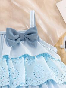 SHEIN Vintaside Kids 2件套女婴吊带蛋糕上衣+牛仔短裤套装，夏季 - 藍色 - 查看 5