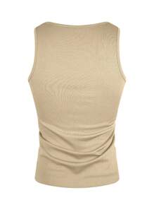 Manfinity Dauomo Camiseta de tirantes deportiva y casual de unicolor acanalada para hombre, para verano - Albaricoque - Ver 2