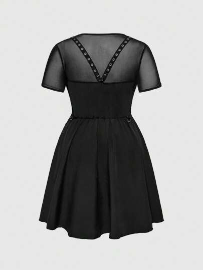 Goth Vestido corto negro con tirantes de estilo gótico vintage para mujer talla grande