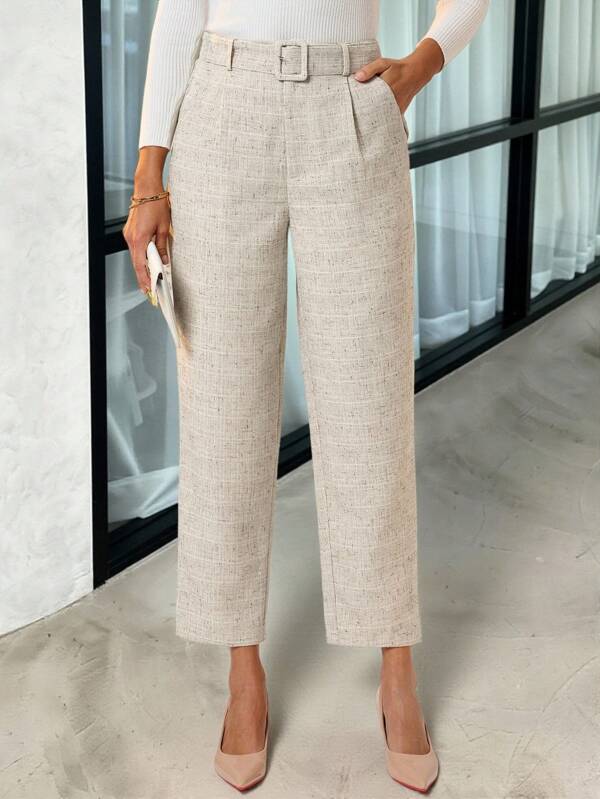 Lavishia Pantalones de talle alto entallados con cinturón, estilo influyente de oficina y de transporte