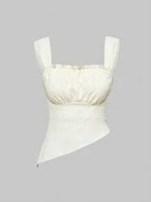ROMWE Kawaii 2pcs/Set Women Minimalist Sexy Casual Camisole & Ruffled Shorts Set - Apricot - View 3