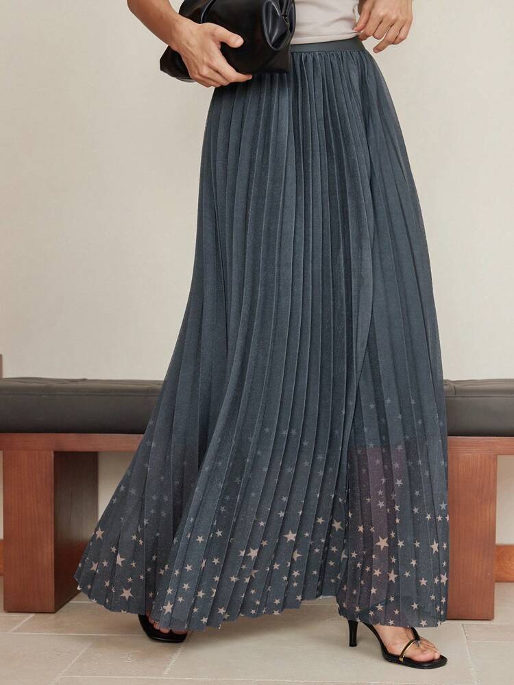 Women's Elegant Pleated Sequin Star Print Cocktail Party, Wedding, Graduation Occasion Skirt Fall Skirts Business Casual Woman