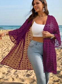 EMERY ROSE Chaqueta de verano ligera y semitransparente con lunares para mujer de talla grande - Rojo violeta - Ver 6