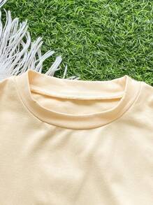 SHEIN 2件套女婴0-3岁春夏休闲街头风黄色小鸡短袖T恤和裤子两件套运动服 - 黃色 - 查看 3