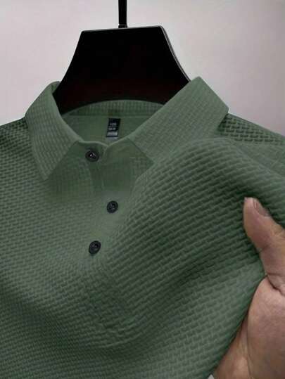 Manfinity Homme Men's Solid Color Loose Fit Short Sleeve Half-Placket Casual Summer Polo Shirt