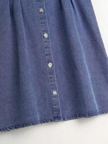 女童大码青少年水洗蓝色休闲修身俏皮心形刺绣牛仔连衣裙，简约时尚百搭设计适合日常穿着 - 中等水洗藍 - 查看 8