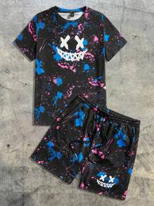 AXEPEAK Men Reflective Cartoon Graphic Tee & Shorts Summer Outfit, Streetwear Essentials - Multicolor - View 3