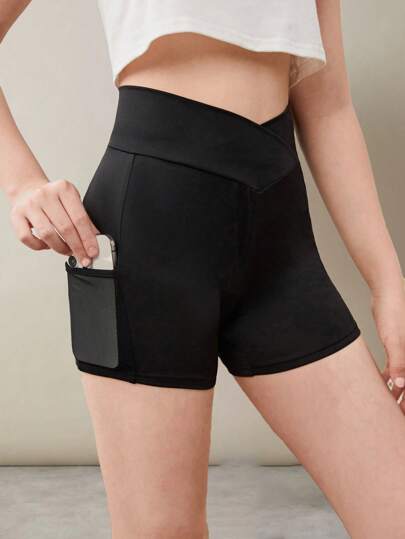 SHEIN Teen Girls Wideband Waist Biker Shorts With Phone Pocket