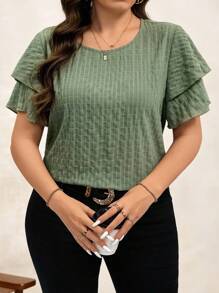 SHEIN Clasi 大码纯色短袖休闲上衣，简约时尚，适合夏季日常穿着，适合派对、夏季等各种场合。 - 綠色 - 查看 7