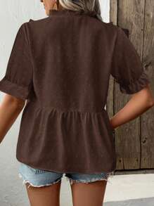 Calvaya Blusa de mujer con cuello en V y mangas abullonadas con corte láser 3D