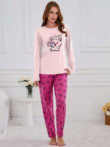 RueChic 100% 纯棉 2 件动物印花睡衣套装 - 淺粉色 - 查看 4