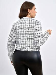 SHEIN Clasi 大尺碼休閒通勤格紋短夾克 冬季秋季外套 2026時尚款 - 白色 - 查看 3