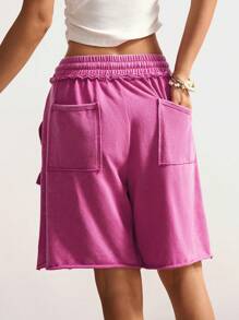 Bohemela 波西米亚风休闲度假女式纯色阔腿工装短裤 - 粉色 - 查看 6