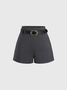 Sweetra High-Waist Wide Leg French Retro Chic Suit Shorts - Navy Blue - View 1