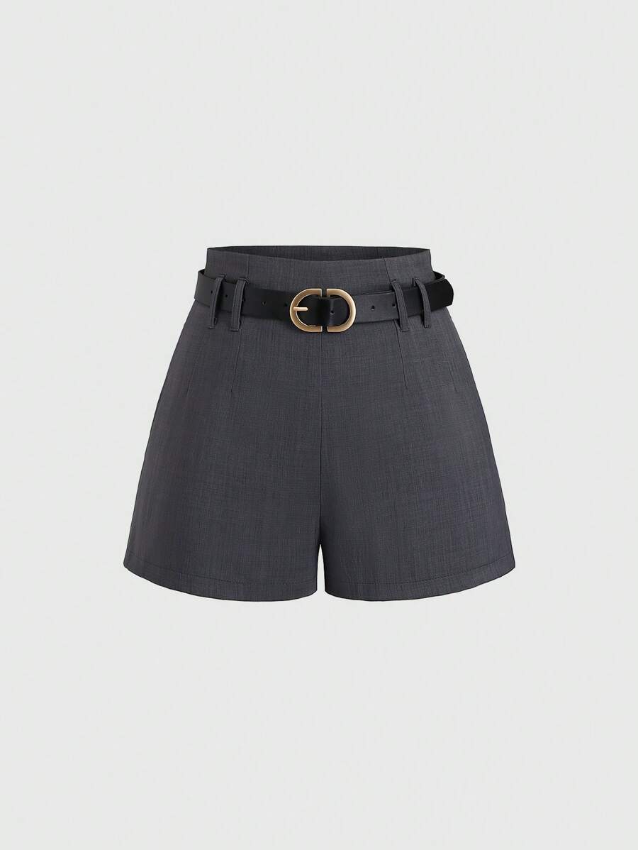 Sweetra High-Waist Wide Leg French Retro Chic Suit Shorts - Navy Blue - View 1