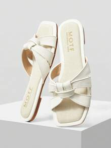 MOTF PREMIUM SQUARE TOE PU LEATHER FLAT SANDALS FOR CHRISTMAS