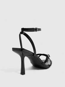 CUCCOO SZL 女士高跟凉鞋，尖头带扣露趾凉鞋，性感电镀交叉带高跟凉鞋