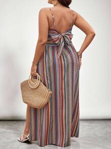 SHEIN VCAY Plus Striped & Chevron Print Cami Top & Split Thigh Skirt Spring Summer Women Clothing - Multicolor - View 2