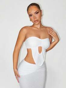 Sirith 女士性感白色纹理面料两件套，全白派对装 - 白色 - 查看 4