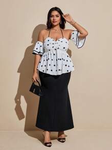 Viva Relle 2025 Women Plus Size Elegant Fashionable Daily Tie-Up Decor Cinched Waist Streetwear Stylish Spring/Summer Fabric Cuff Double Layer Versatile Blouse - White - View 5