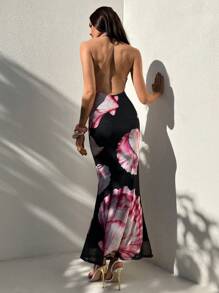 Aloruh Vestido largo de mujer con escote pronunciado, estampado de océano y bajo de cola de sirena, para vacaciones elegantes y sexys. Vestidos de verano para mujer, vestidos de playa, atuendos de vacaciones