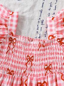 SHEIN 2pcs/Set Baby Girl Summer&Autumn Cure Casual Style Set ,Bowknot-Shape Printing Sleeveless Top&Shorts - Pink - View 4