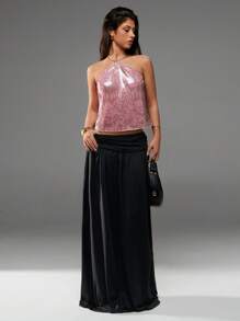 Avantive 夏季女士浪漫 90 年代商务休闲装 Y2k 俱乐部办公室复古风街头服饰春假单身派对演唱会黑色长裙 - 黑色 - 查看 3