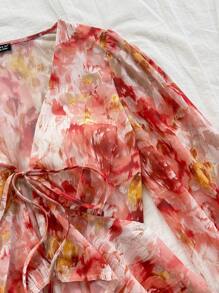 Soleia Women's Rose Print V-Neck Flare Sleeve Ruffle Hem Blouse, Suitable For Vacation, Music Festival, Bohemian, Holiday, Date, Afternoon Tea, Beach - Multicolor - View 5