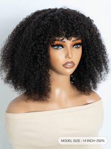 Density Pro 捲髮劉海假髮充分機器製造假髮250%密度自然黑色短假髮 - Natural Black - 查看 2