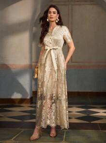 ZEYLAH Women's Button Down Floral Mesh Elegant Dress