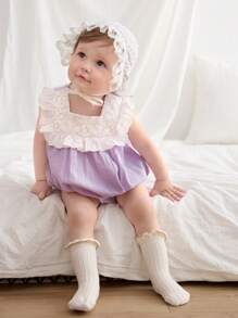 Cozy Pixies Baby Girl Polka Dot Pattern Ruffle Trim Square Neck Short Sleeve Bodysuit - Apricot - View 3