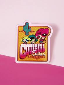 THE POWERPUFF GIRLS X SHEIN 花朵、泡泡、毛茛图案时尚黄色胸针 - 粉色 - 查看 2